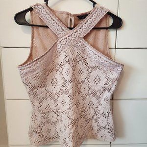 BCBGMaxAzria, Medium Blush Pink Lace Peplum Tank Top